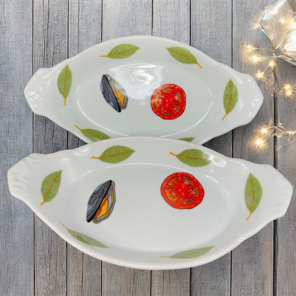 BIA CORDON BLEU M A JILLY AU GRATIN DISHES With Handles Stoneware Pottery Set 2 - Picture 1 of 16